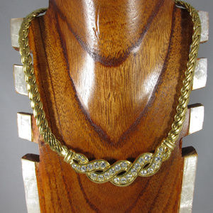 Vintage Napier Gold Bold Rhinestone Swirl Necklace